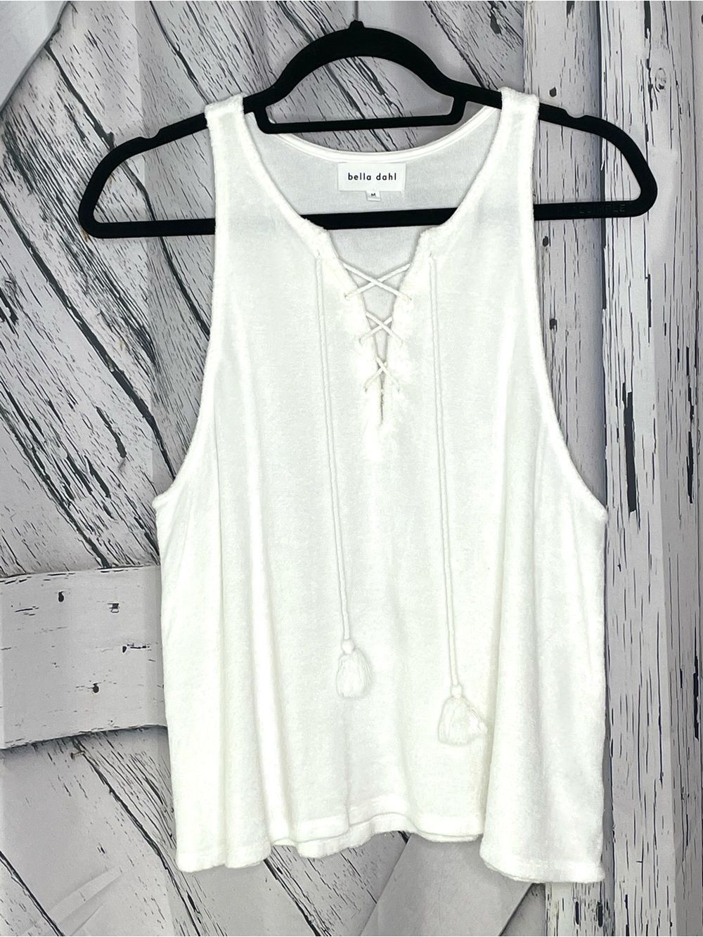 Bella Dahl White Terry Cloth Lace Up Tank Top M